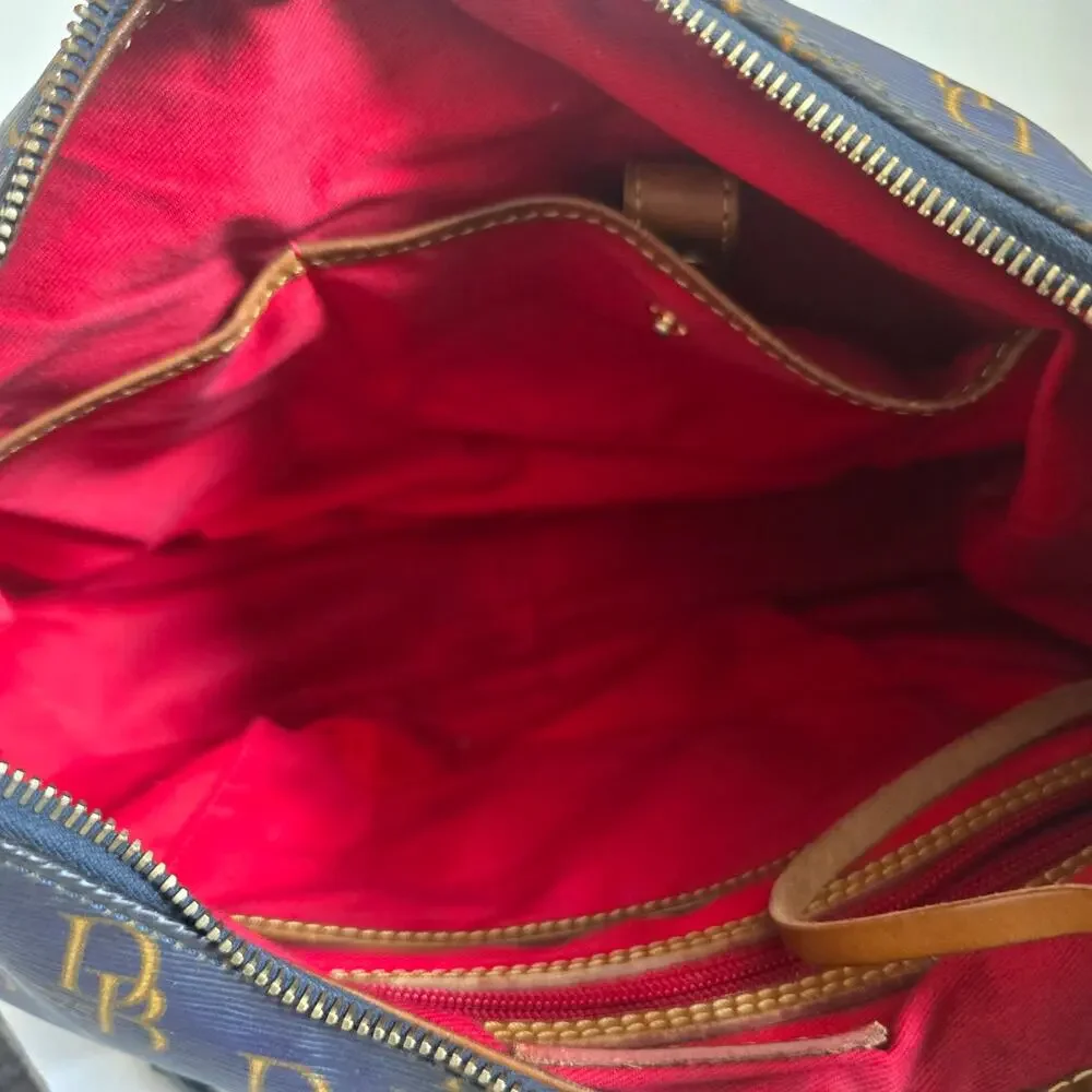 Dooney and Bourke 1975 Signature Collins Navy Shoulder Bag Coated Canvas Leather